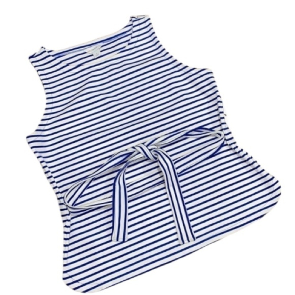 Liz Claiborne blouse sash‎ waist coastal granny striped nautical